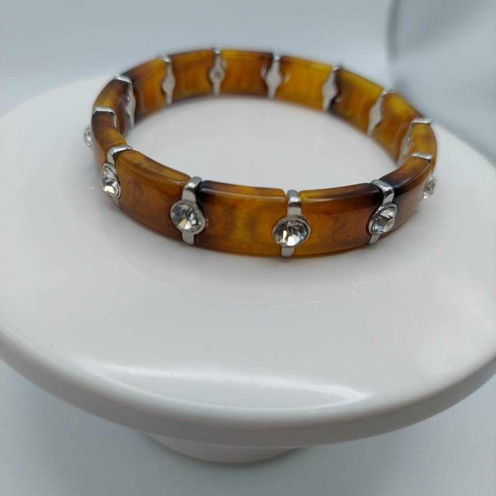 LS Elegant Brown Bracelet with Silver and Gem Details